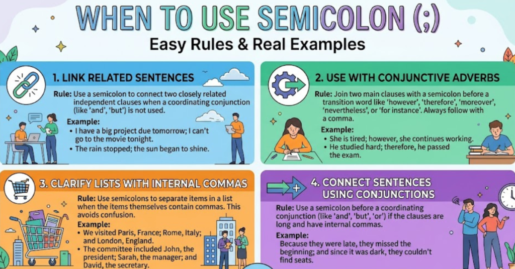 When to Use Semicolon: Easy Rules & Real Examples
